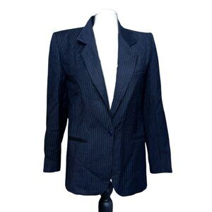 Harve Benard Womens Wool Pinstripe Blazer Size 6 (Small) Womens Black Single But